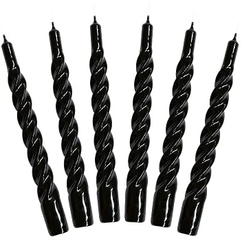Candles with a Twist®, Stabkerzen gedreht, Hergestellt in Italien, 25 Farben verfügbar, Tafelkerzen lackiert, Spiralkerzen lange Brenndauer 5 Stunden, Kerzen Deko, 6 Stück, 2,2 x 21cm (Schwarz)