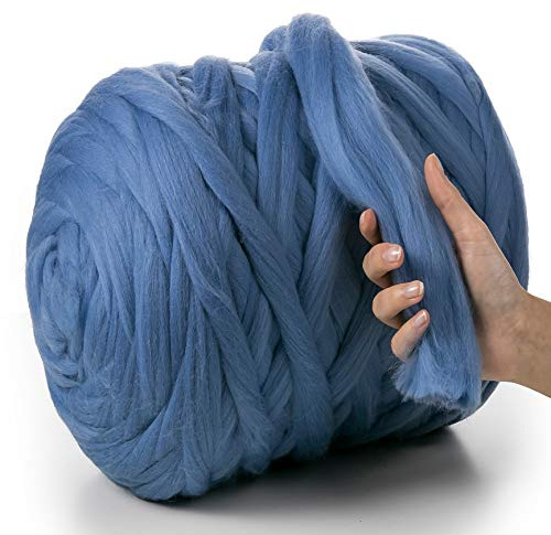 MeriWoolArt XXL Merino Wolle – 100% Schurwolle, Extra Dickes Filzgarn (4–5 cm) für Armstricken, Trocken- & Nassfilzen, Decken & Babydecken – Hellblau 1kg