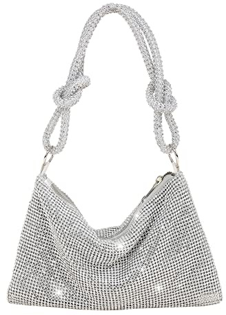 Crossbody Bag For Women Silver, Evening Handbag Sparkly Rhinestone Purses Diamante Clutch Bag For Party Bridal Night