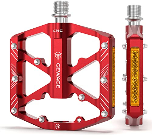 Bike Pedals 9/16 Inch - Bicycle Pedals with Reflectors - 3 Sealed Bearings MTB Pedals Wide Platform Pedals for Mountain Bike, BMX, Road Bike Pedals (Red)