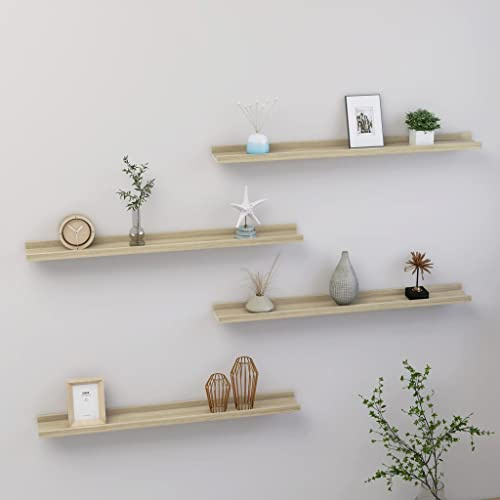 homiuse Wandregal 4 STK. Sonoma-Eiche Wandregal Holz Wand BüCherregal Wandregal KüChe KüChenregal Wand Regale FüR WäNde Wandregal Kinderzimmer Wandboard Wall Shelf Bookshelf 80x9x3 cm
