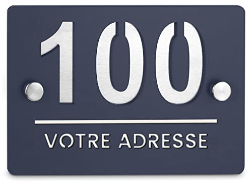 Plaque numéro maison en aluminium brossé brillant et acrylique ARDOISE - plaque moderne design et de qualité - dimension 150x100mm - installation facile - fabrication en France