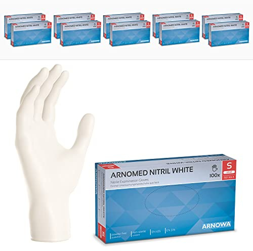 1000x ARNOMED® Einweghandschuhe Weiß, Nitril Handschuhe, Einmalhandschuhe S | Nitrilhandschuhe Einweg puderfrei, Gummihandschuhe Einweg, Schutzhandschuhe, Handschuhe Nitril in XS, S, M, L, XL