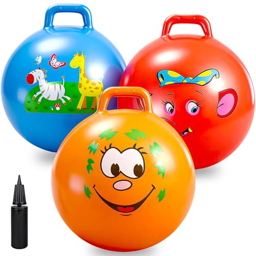 Ynanimery Space Hoppers, 18 Inch Jumping Ball with Handle, Hopper Ball with Pump for Boys Girls Age 3-8 Indoor and Outdoor Garden Game