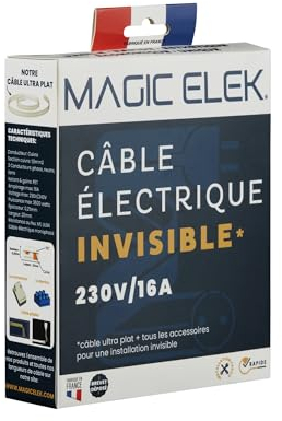 MAGIC ELEK - Cavo elettrico invisibile ultra piatto 5M 230V/16A – 3 LINEE - scompare sotto vernice, carta da parati, piastrelle... Niente più scivoli passano cavo..