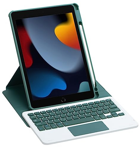 ZOMUN Funda giratoria con teclado para iPad de 10,2 pulgadas (9ª generación/8ª generación/7ª generación) – Cubierta giratoria de 360 grados con teclado táctil desmontable