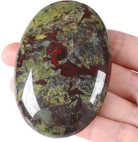 QINJIEJIE Drachenblut Stein 6cm, Ovaler Edelstein Handschmeichler | Polierter Sorgenstein, Große Edelsteine, Naturkristall, Reiki Stein, Yoga Meditation, Deko, Spirituelles Geschenk