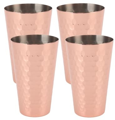 Cyrank 4Pcs Stainless Steel Cups, Moscow Mule Mug Unbreakable Pint Drinking Cups Stackable Drinking Glasses Shatterproof Drinking Cups Metal Drinking Glasses(Rose Gold)
