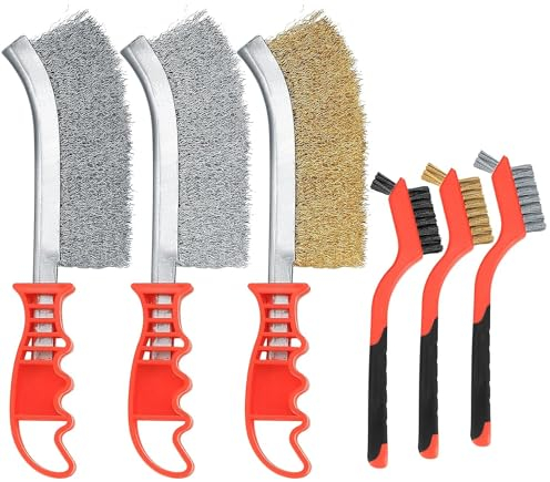 6 Stk Wire Brush Drahtbürsten Set, Stahlbürste Metallbürste, Edelstahl Kohlenstoff Drahtbürste, Kupferbeschichtete Drahtbürste, Nylon-bürsten für Schweißen Schlacke Rost, 3 Große+3 Kleine