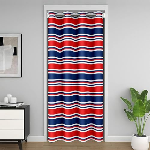 Homemissing Closet Door Cover Curtain for Bedroom 132x203cm Geometric Door Curtain for Doorway Privacy Strip Lines Room Divider Curtain Cover Red Blue Window Treatments