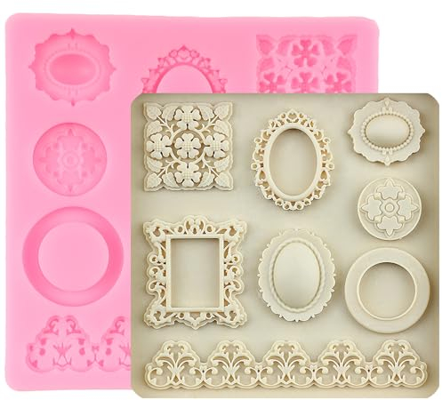 QDMOLDS Silikonform für Barock-Bilderrahmen, Fondantform für Kuchendekoration, Cupcake-Topper, Schokoladen Gießform, Polymerton, Süßigkeiten, Gummipaste