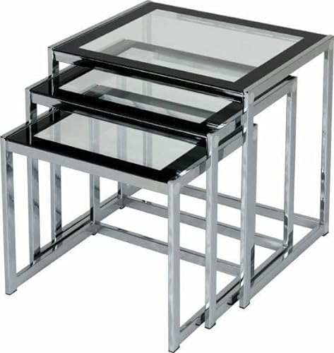 CUNTO Satztische Satztisch aus klarem und schwarzem Glas (3er-Set) L50cm x T40cm x H50,5cm Couchtisch Beistelltisch