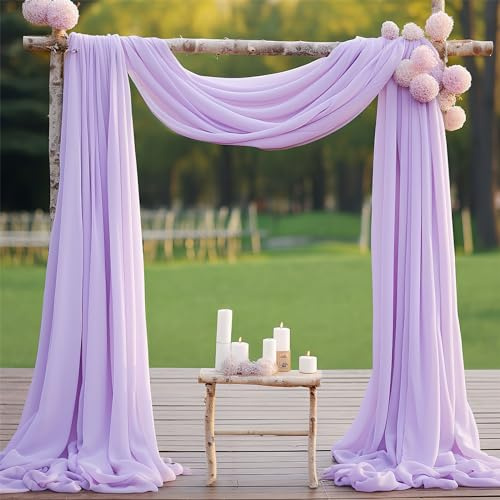 FANSU Vorhang Hochzeitsbogen, Deko Vorhang Hochzeit Querbehang Freihanddeko Chiffon Tüll Stoff Querbehang Deko Gardinen für Dekoration Babyparty Geburtstag (2.4x32.8ft/75x1000cm,Helles Lila)