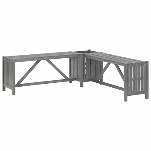 Chaduof Garten-Eckbank mit Pflanzkübel, Sitzbank Outdoor, Outer Banks, Gartenbank, Bank Garten, 117 cm Massivholz Akazie Grau