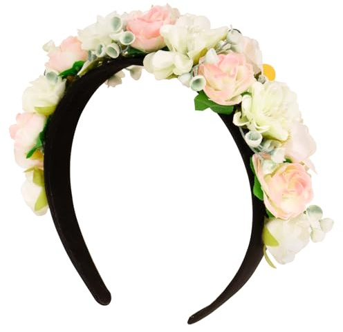 BOOMTOP Haarreif Dirndl Blumen Trachten Haarschmuck Sonnenblumen Haarband Blumen Haarkranz Stirnband Damen Mädchen Kopfband mit Gemischten Blüten für Hochzeit Karneval Mottoparty Beige