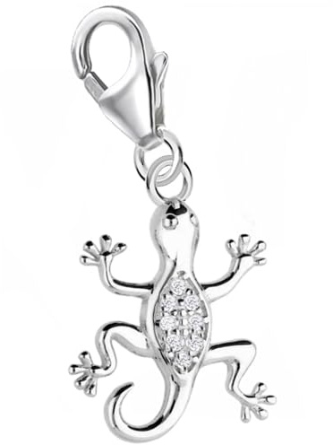 Charm Anhänger Eidechse 925 Silber Zirkonia Karabiner Echse