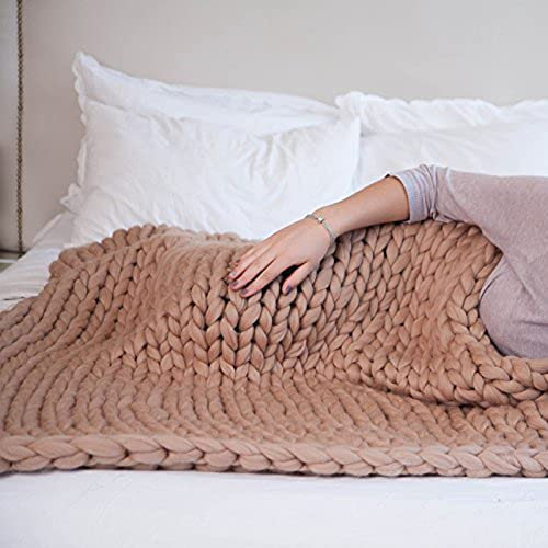 Manta de Punto Grueso para Cama, Manta ponderada Tejida a Mano con Relleno de Hilo para decoración y Comodidad del hogar
