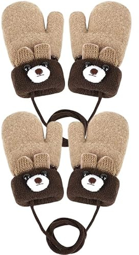Yolhloy 2 Paar Kinder Handschuhe Winter Fäustlinge Baby Warme Cartoon Fausthandschuh Halshandschuhe Dicke Strickhandschuh mit Plüsch für Kinder Mädchen Jungen 1-4 Jahre