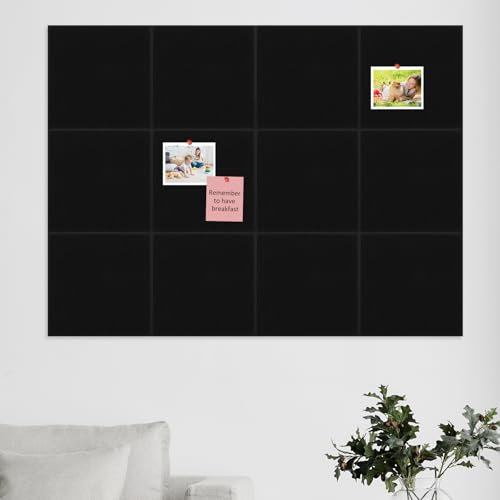 12 Stück Filz Pinnwand Selbstklebend 30 * 30 cm Dicke 9 mm mit 20 Nägel Selbstklebende Korkplatte Selbstklebende Pinnwand Korktafeln Memoboard Filz für Kinderzimmer Klassenzimmer Büro (Schwarz)