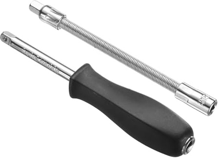 sourcing map 1/4 Drive Spinner Handle Chrome Vanadium Steel Drive Socket Set with 1/4 Drive Spring Flexible Socket Extension Bar for Ratchet Driver and Car Repair 2-Pieces Set