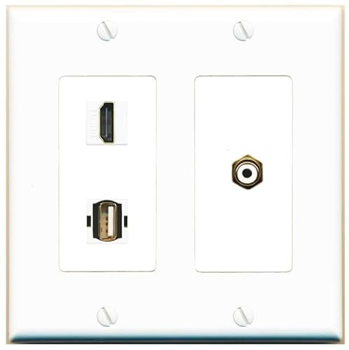 RiteAV Acoplador de 2 puertos HDMI RCA-blanco USB2 hembra-hembra, placa de pared [blanco]