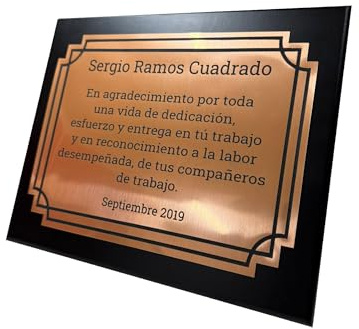 Placa conmemorativa personalizada grabada con láser en acabado cobre. (MOSAICO)