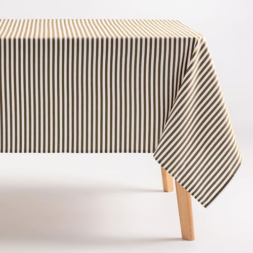 GAMUSI Mantel Antimanchas Rectangular Tela algodón Impermeable Rayas Taupe, 160x100 cm