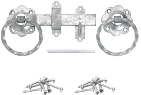 Epsom Door Handle Twisted Ring Gate Latch Galvanised Finish Heavy Duty Steel Traditional Gate Catch with Fixings Rust Resistant Design for Garden Gates Sheds Doors and Fences