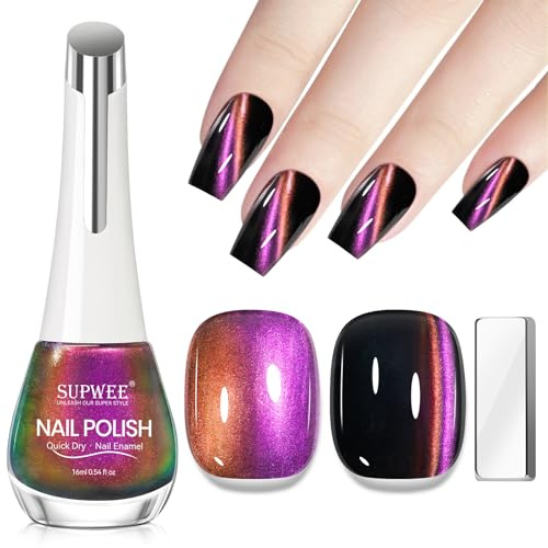 SUPWEE Magnetischer Nagellack, 16ML Cat Eye Gellack Polish Ohne UV | Lampe Schnelltrocknend Glitzer Nail Polish mit Magnet Chamäleon Nagellack Oil Based Home DIY Nail Art