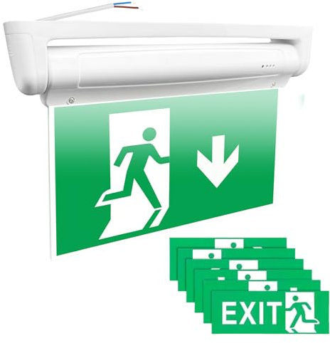 PORFOYO Éclairage de Secours LED avec Batterie de 3h, Secours Panneau Lumineux avec 6 Pictogrammes, Éclairage de Sortie de Secours pour Mur/Plafond, Test Manuel