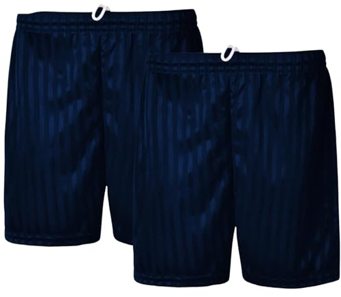 Hamishkane® Pojkar flickor skugga rand PE shorts, paket med 2 stretchiga unisex barn fotbollsshorts, dragsko midja gym löpning sport skola korta byxor, pojkar och flickor aktivkläder, åldrarna 2-13