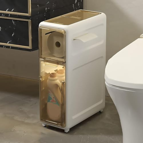 ASumPio Lagerschrank Hoher Schmaler Lagerschrank, Toilettenseiten-Lagerschrank Aus Kunststoff Mit Verbesserter Dicke Und Durchsichtigen Schubladen Und Rollen, Schmaler,One Color-2 Tier