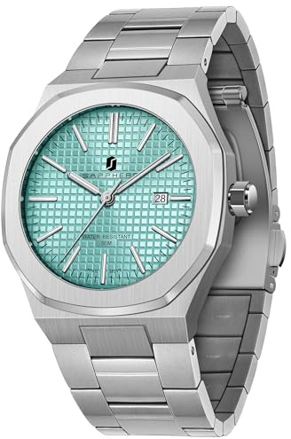 SAPPHERO Uhren Herren Quarzwerk Silber Edelstahl Armband 50M Wasserdicht Datum Kalender Schwarz Blau Herrenuhren Armbanduhr Geschenke für Männer