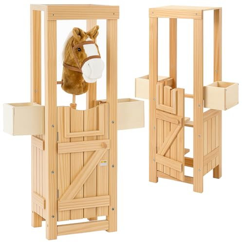 Youyijia Holzständer für Steckenpferd-Accessoires mit Seitenschale – Stall-Display für Requisiten, Zubehör & Deko
