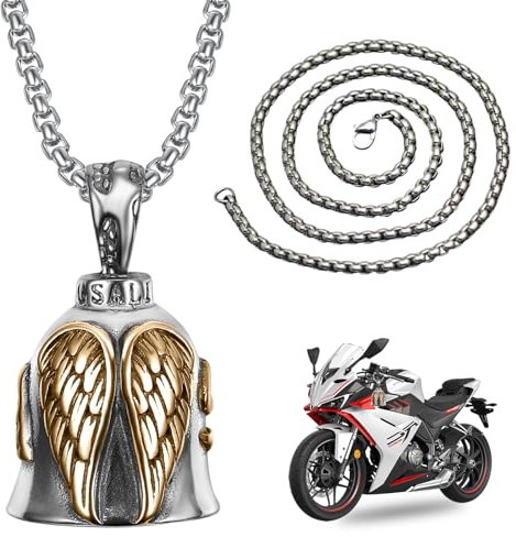 Feegela Guardian Bell Campanella Moto Nero Oleoso | Campanellino Motociclisti, Portachiavi Moto Portafortuna, Portachiavi con Anello Appeso