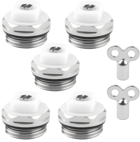 Kit de Purge de Radiateur – 5 Vannes de Purge de Radiateur et 2 Clés de Vanne – Compatible avec G1/2 Toutes les Vannes de Radiateur Courantes – Purge de Radiateur pour une Évacuation Facile de l'Air