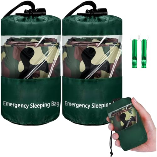 Entgoinggo Überlebensschlafsack, tragbar, wasserdicht und winddicht, Biwaksack, leichter Thermo-Mylar-Notfallsack für Camping (Farbe 3)