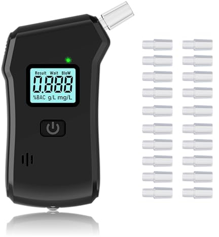 Alkoholtester, Promillemessgerät, Polizeigenau Alkoholmessgeräte mit 20 Mundstücken Blauer LCD-Anzeige Alkohol Tester für Den Einsatz zu Hause Oder Auf Partys