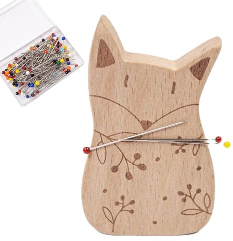 Magnetisches Nadelkissen – kleines Holz-Eulen-Design, Cartoon-Nadel-Minder, inklusive 100 Nähnadeln in zufälliger Farbe, Nähzubehör, Handarbeit, Stoffprojekte