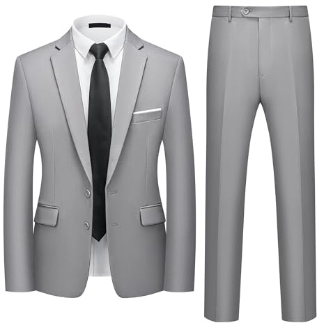 Autsel Mens Suits 2 Piece Slim Fit Two Button Suit Jacket & Trousers Set