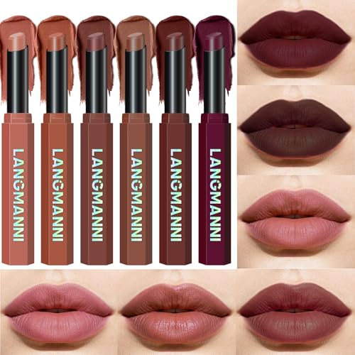 6PCS Matte Lipstick Set for Women, Waterproof & Smudge-Proof Lip Makeup Kit, Long Lasting Velvet Finish Nude Pink Red Lip Colour Collection Gift Set (Set B)