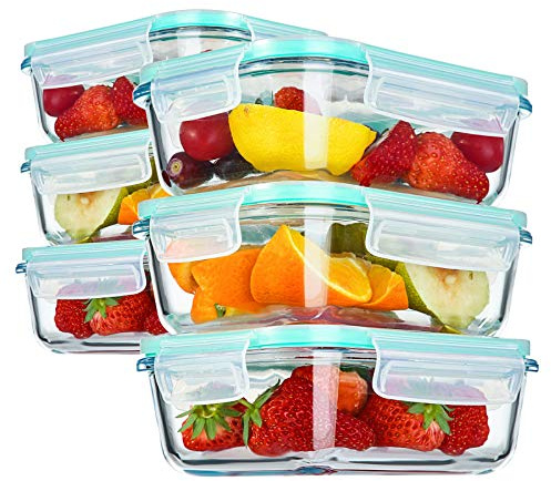 Yeboda vetro senza BPA, contenitori per alimenti con coperchi di chiusura coperchio ermetico pasto Prep set per la cucina ristorante – freezer, microonde, forno, lavabile in lavastoviglie (6 pezzi),