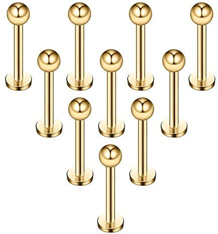 Briana Williams 10stk Chirurgenstahl Lippenpiercing Stecker mit Kugel Ohr Tragus Labret Helix Piercing Schmuck 6mm,8mm,10mm,12mm Stab