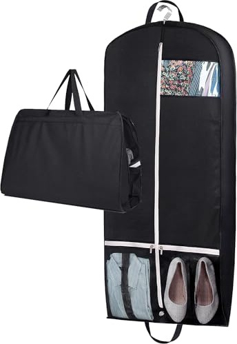 MISSLO 54 Suit Carriers for Men Women Travel Suit Bag Hanging Long Dress Garment Covers for Clothes Storage with 2 Pockets, Black