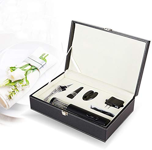 LTLWSH Sacacorchos Electrico, Abrelatas Electrico Profesional, Abridor Botellas de Vino con Cortador de Papel, Vertedor, Tapón de Vino Silicona de Vacío y con Caja de Regalo de Lujo,Red
