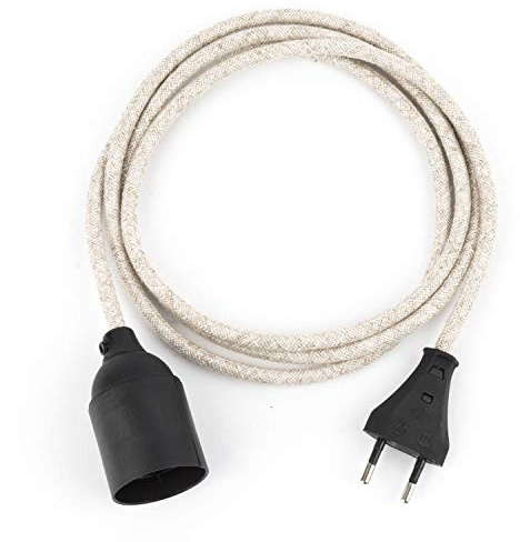1.8m Plug-In Lampe LEINEN, Textilkabel mit Lampenfassung aus Thermoplast (GLATTMANTEL) mit Eurostecker