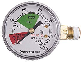 0-2000 PSI, Left Hand Thread, Regulator Gauge,