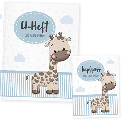 U Heft Hülle Tiere, Uheft Hülle & Impfpass Hülle Set, (Uheft Set personalisiert, Giraffe)