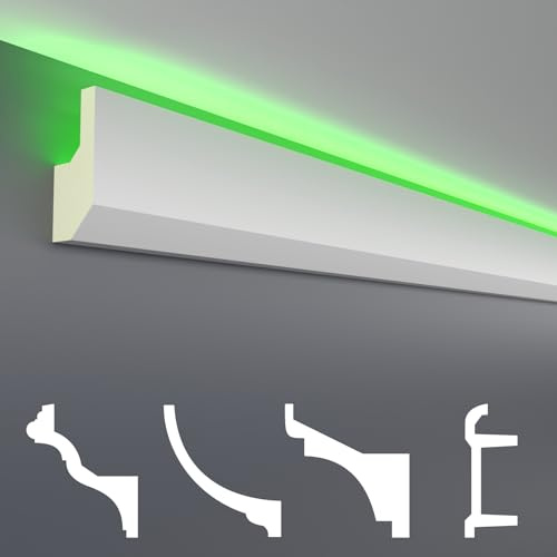 HEXIM LED Stuckleisten Sparpakete - Indirekte Beleuchtung mit Deckenleisten aus PU, leicht & lichtundurchlässig- (10m LED-7) Stuckprofil Profil