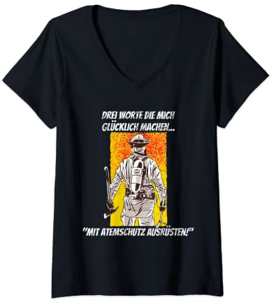 Damen Atemschutz Feuerwehr Feuerwehrmann Feuerwehrfrau T-Shirt mit V-Ausschnitt